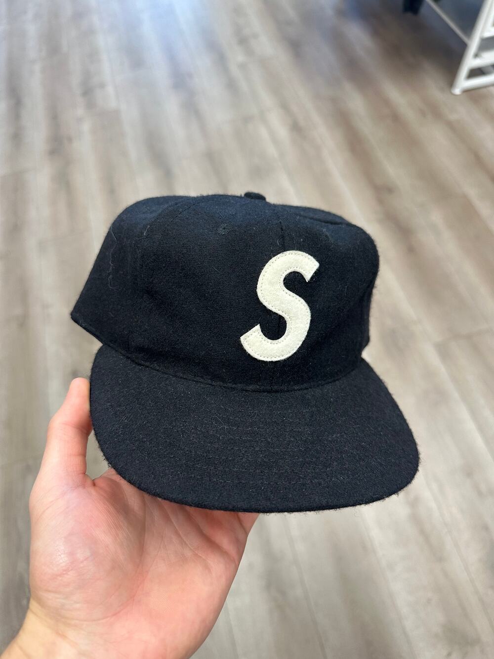 SS23 Supreme x Ebbets S Logo Fitted 6-Panel 'Black' size 7 5/8 SF
